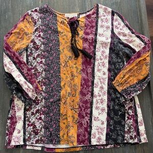 Anthropologie FARMERS MARKET 3/4 Sleeve Tie Front Blouse. Sz M